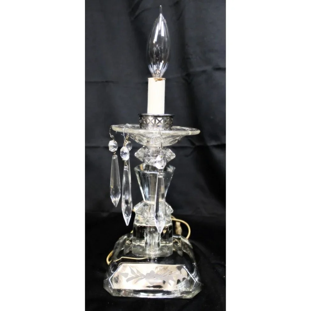 VTG Clear Crystal Lamp Light Floral Etch Hanging Pendant Victorian Elegant Glass